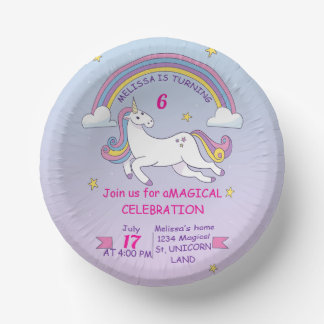 Custom Unicorn Birthday Cake Plate–7" Personalised Paper Plate