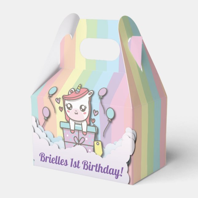 Custom Unicorn Birthday Party Favour Boxes (Front Side)