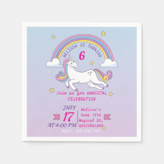 Custom Unicorn Birthday Party Napkins Editable