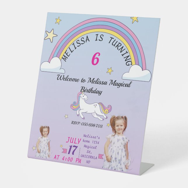 Custom Unicorn Birthday Table Sign for Girls Edit (Front)