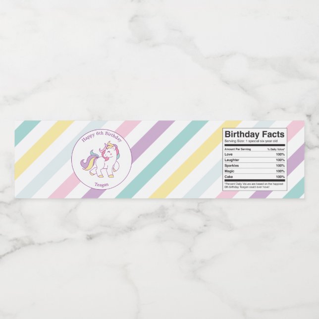 Custom Unicorn Birthday Water Bottle Label (Single Label)