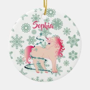 Custom Unicorn  Cute Girl Christmas Believe Ceramic Tree Decoration