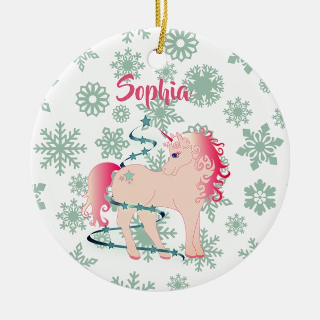 Custom Unicorn  Cute Girl Christmas Believe Ceramic Tree Decoration (Front)