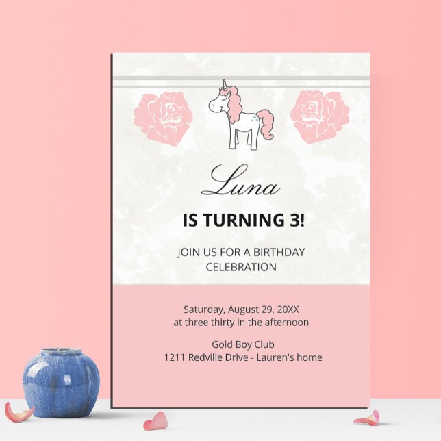 Custom Unicorn Cute Pink Birthday Party Invitation (Creator Uploaded)