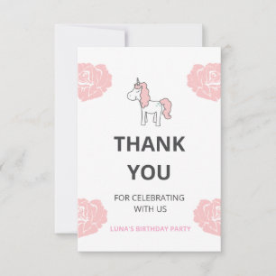 Custom Unicorn Cute Pink Birthday Party Thank You Card