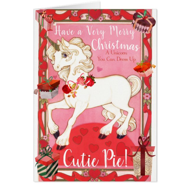 Custom Unicorn Paper Doll Christmas Card (Front)