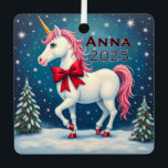 Custom Unicorn Red Bow Metal Tree Decoration<br><div class="desc">Custom unicorn its red bow. Add your name,  change it up and more.</div>