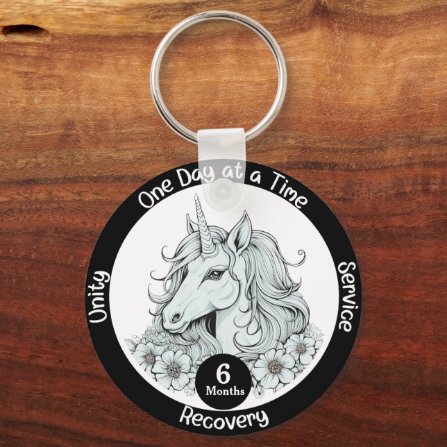 Custom Unicorn Sobriety Milestone Gift Key Ring (Front)