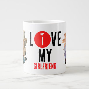 Custom Unique 2 photo Collage I Love My Girlfriend Large Coffee Mug
