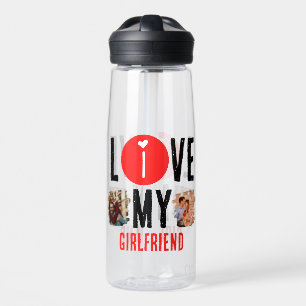 Custom Unique 2 photo Collage I Love My Girlfriend Water Bottle