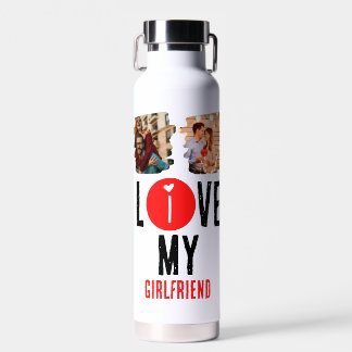 Custom Unique 2 photo Collage I Love My Girlfriend Water Bottle