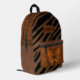 Custom unique cute Zebra and butterfly Leather Printed Backpack