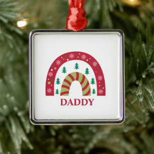 Custom Unique Family Christmas Boho Rainbow Metal Tree Decoration