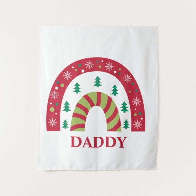 Custom Unique Family Christmas Boho Rainbow Tapestry (Front)