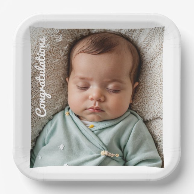 Custom Unisex Baby Paper Plate – Newborn Photo (Front)