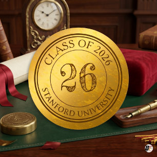 Custom University Class of 2026 Gold Graduation Classic Round Sticker