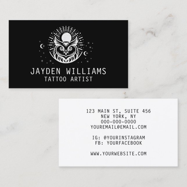 Custom Upload Image Black & White Tattoo Artist Business Card (Front/Back)