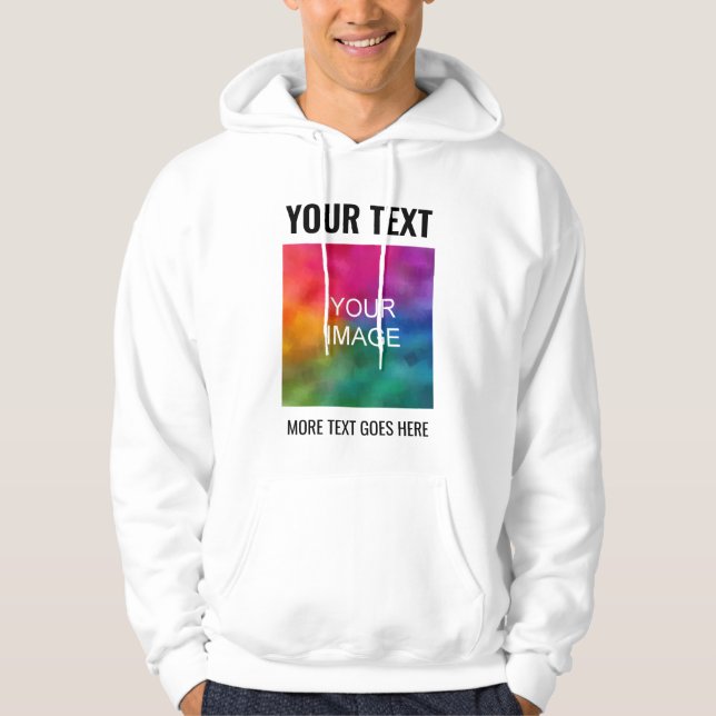 Custom Upload Image Logo Text Here Mens White Hoodie (Front)