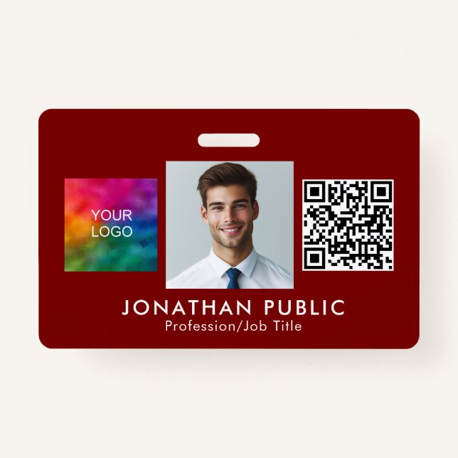 Custom Upload Your Company Logo Employee Photo ID Badge (Front)