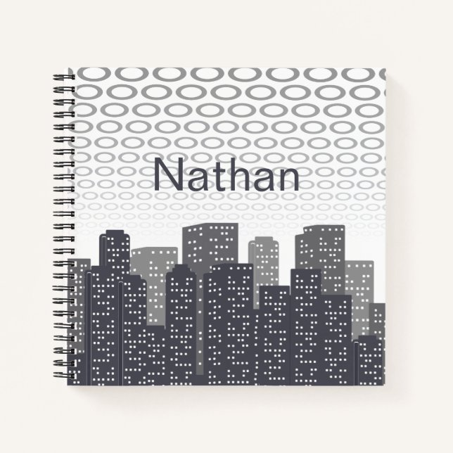 Custom Urban Cityscape Shades of Grey Personalised Notebook (Front)