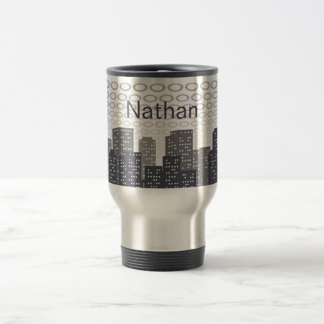 Custom Urban Cityscape Shades of Grey Personalised Travel Mug (Center)