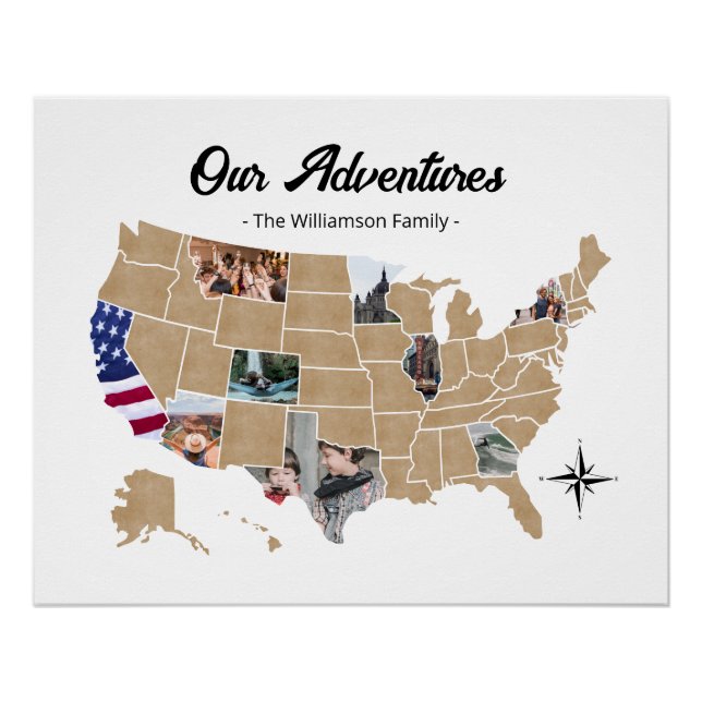 Custom USA Family Travel Add Your Photos Collage Poster (Front)