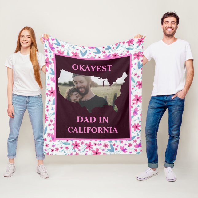 Custom USA photo Okayest dad Fathers day Fleece Blanket (In Situ)