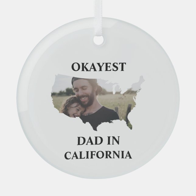 Custom USA photo Okayest dad Fathers day Glass Tree Decoration (Front)