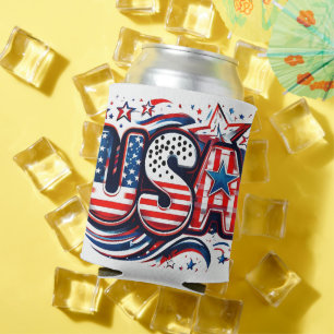 Custom USA Print - Retro American Flag Beer Can Cooler