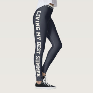 Custom Vacation Classy Midnight Navy Solid Ivory Leggings
