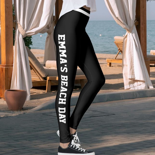 Custom Vacation Fun Classy Black Cute White Stripe Leggings (Creator Uploaded)