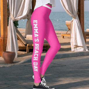 Custom Vacation Fun Classy Electric Pink Striped Leggings