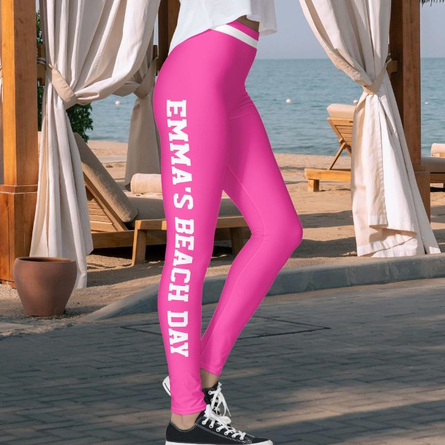 Custom Vacation Fun Classy Electric Pink Striped Leggings (Creator Uploaded)