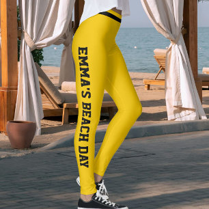 Custom Vacation Fun Classy Sunshine Yellow Striped Leggings