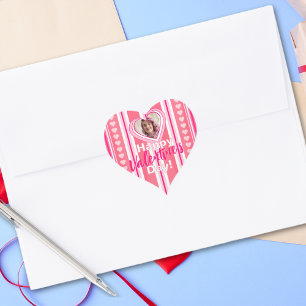 Custom Valentine Day Stripes Holiday Card Heart Sticker