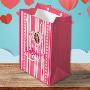 Custom Valentine Day Stripes Medium Gift Bag