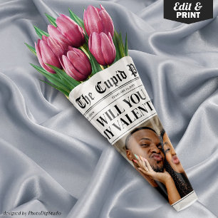 Custom Valentine Newspaper Flower Bouquet Gift Wrapping Paper Sheet