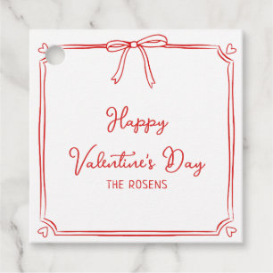 Custom Valentine's Day Party Cute Red Bow Hearts Favour Tags