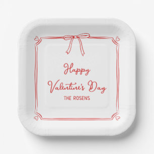 Custom Valentine's Day Party Cute Red Bow Hearts Paper Plate