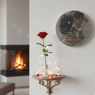 Custom Valentine's Day Romantic Couple Photo Round Clock