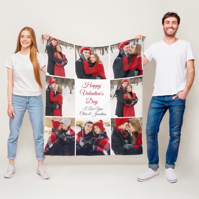 Custom Valentine's Day Romantic Love Photo Collage Fleece Blanket (In Situ)