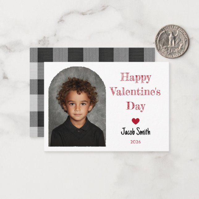 Custom Valentine's Day School Photo Boy Simple Card (Front/Back In Situ)