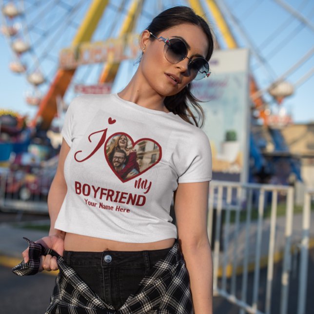 Custom Valentines Heart Photo I Love My Boyfriend T-Shirt (Creator Uploaded)