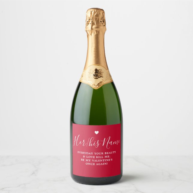Custom Valentine's Name and Text Sparkling Wine Label (Front)