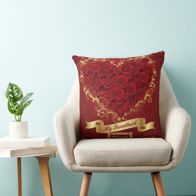 Custom Valentine'S Red Rose Heart Love  Cushion (Chair)