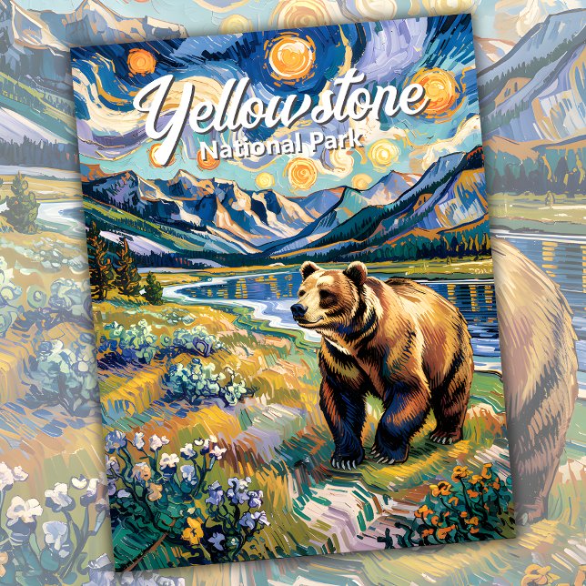 Custom Van Gogh Yellowstone National Park Bear Postcard (Van Gogh Yellowstone National Park Bear Postcard)