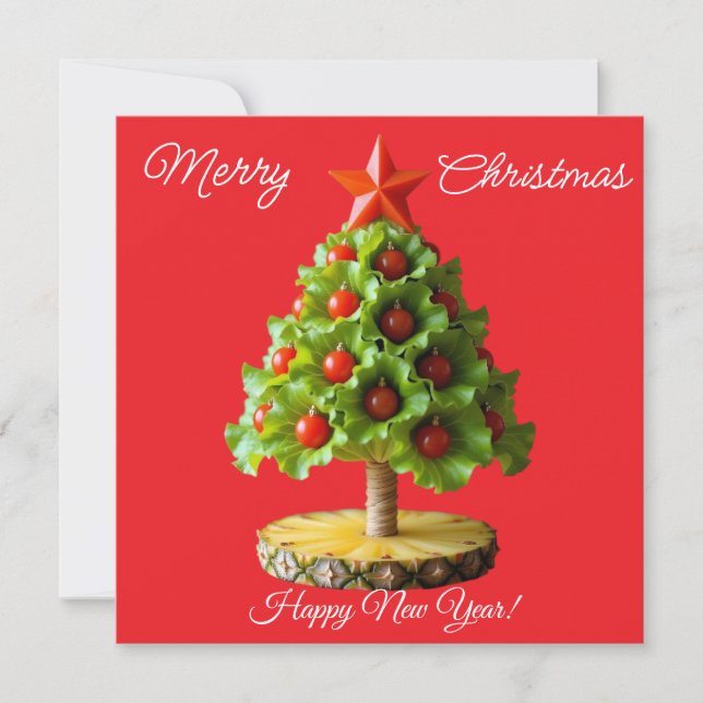 Custom Vegetables Christmas Tree, Lettuce Leaves  Holiday Card (Front)