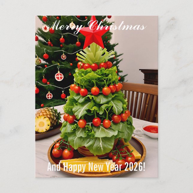 Custom Vegetables Christmas Tree, Lettuce Leaves  Holiday Postcard (Front)