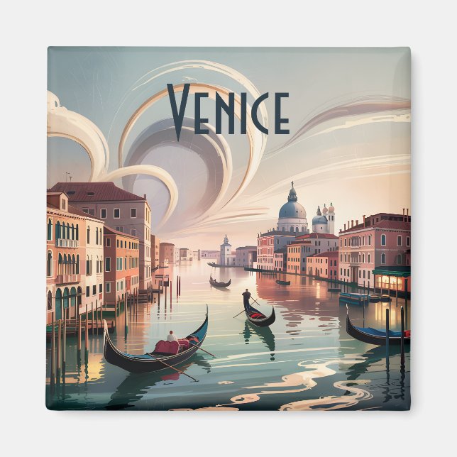 Custom Venice Italy Watercolor Gondola Cityscape Magnet (Front)