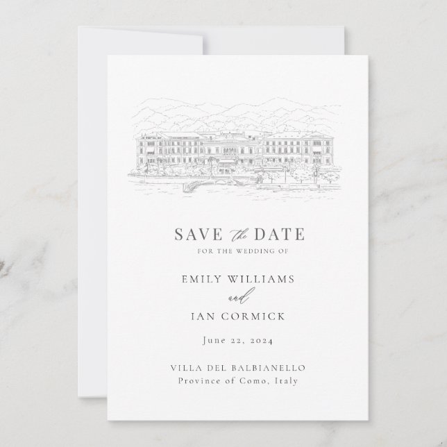 Custom Venue Illustration Save the Date with QR  Invitation (Front)